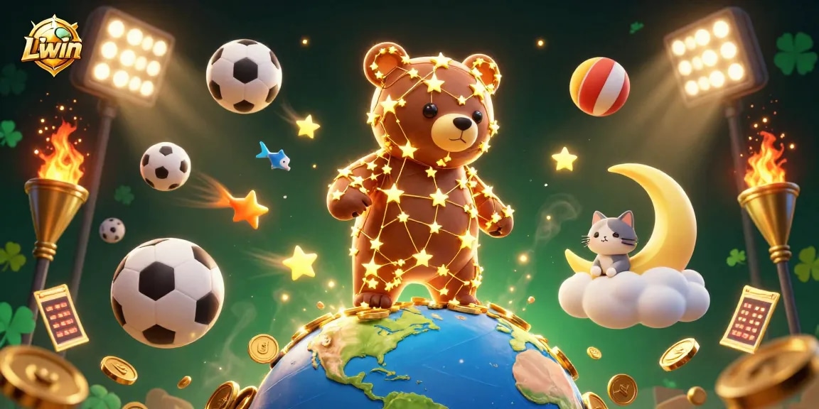 Experience Llwin's thrilling casino action surrounded by dynamic 3D sports elements and golden treasures.