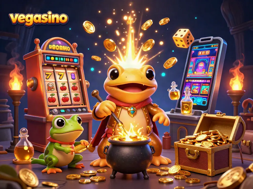 Experience the excitement of vegasino with a vibrant illustration of a golden salamander alchemist and casino elements.