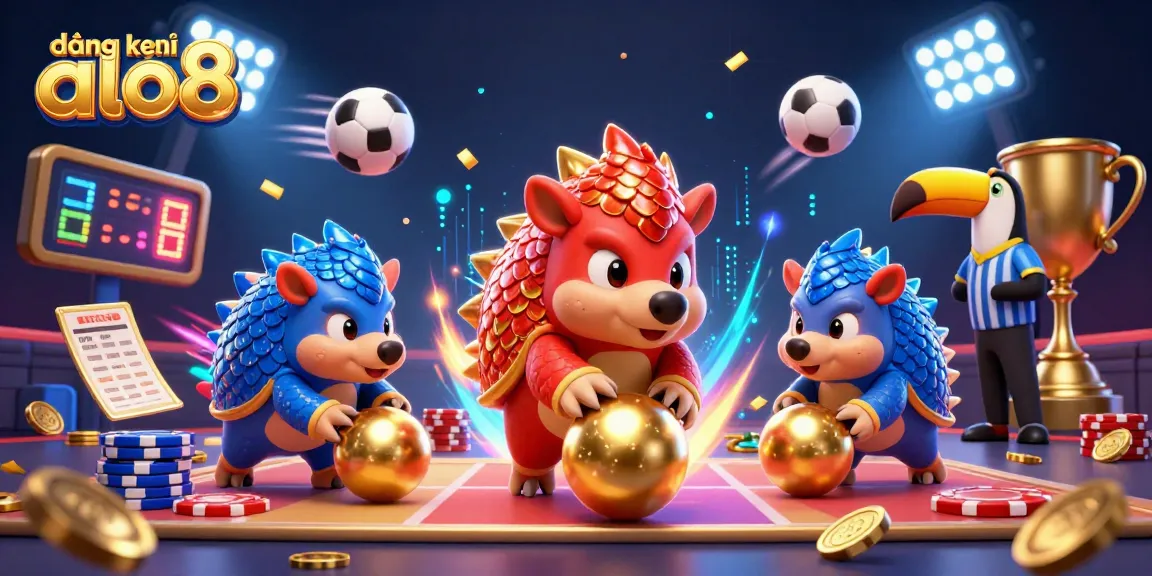Experience the excitement of đăng ký alo8 with friendly pangolins bowling through chips in a vibrant casino.