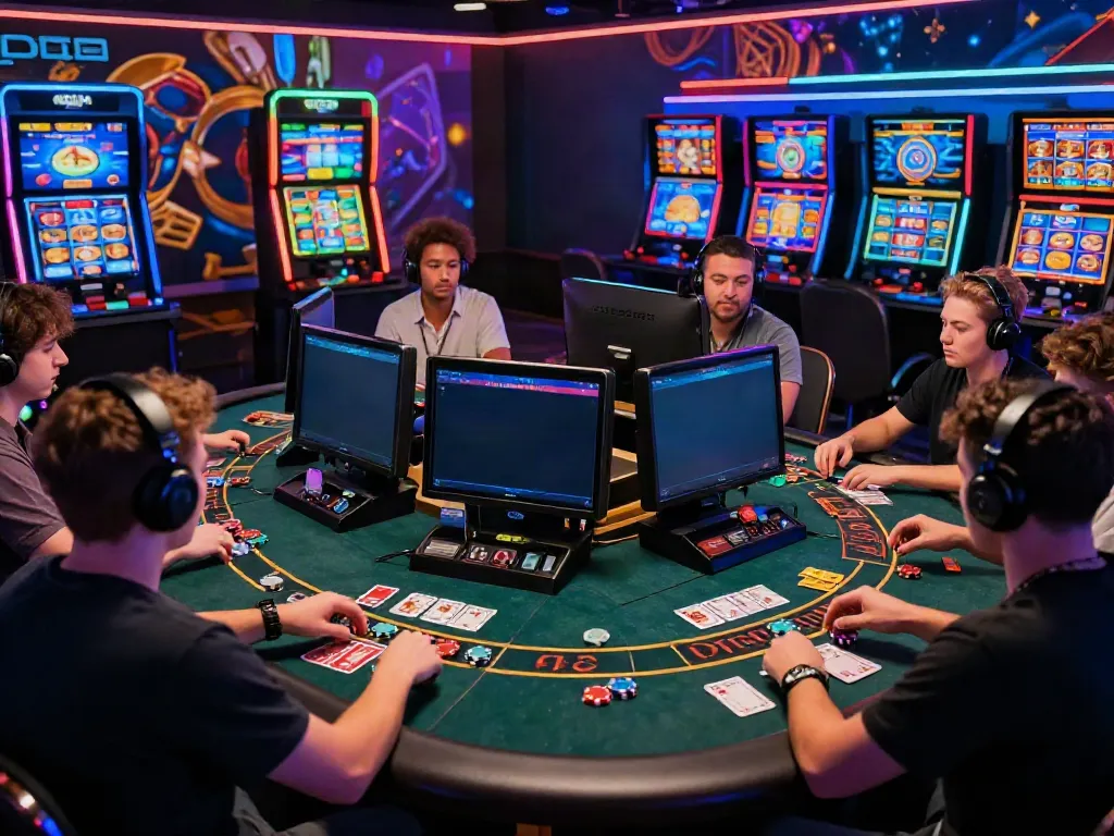 Players immersed in a vibrant online casino experience using 1da88.it.com, showcasing excitement and engagement.