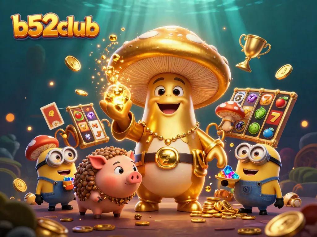 Engage in winning strategies at b52club with golden magic and slot symbols in a vibrant casino scene.