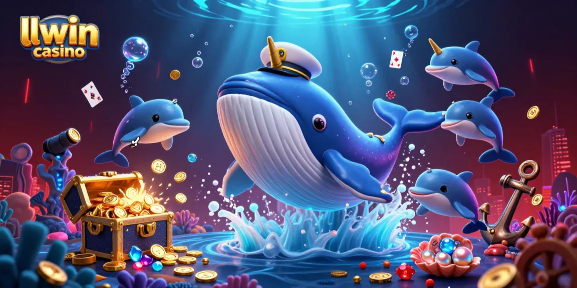 Experience llwin casino excitement with thrilling underwater adventure featuring a whale, narwhal, and dolphins.